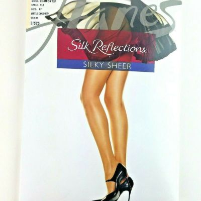 Hanes Silk Reflections Control Top Reinforced Toe Pantyhose Silky Sheer Size EF