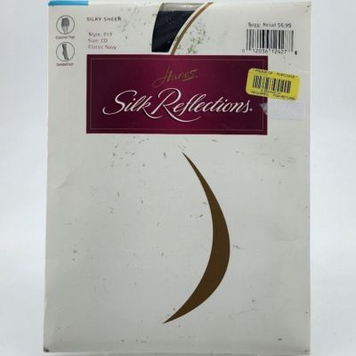 Hanes Silk Reflections Silky Sheer Control Top Sandalfoot Pantyhose 717 Navy CD