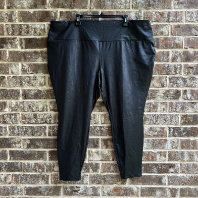 Women's Black Terra & Sky Skinny Ankle Leather Look Leggings Size 3X (24W-26W)