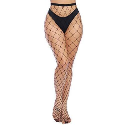 Fafulan High Waist Tights Fishnet Thigh Stockings Pantyhose Black Big Net S-XXXL