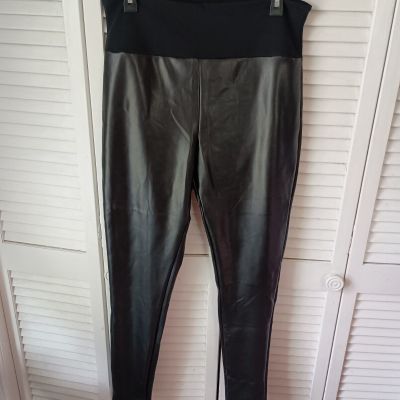 Assets By Spanx Leggings Size 1x Black Stretch Faux Leather Pull On 20258R