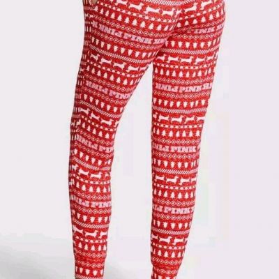 NWT Victoria's Secret PINK - Large Red Christmas Pajama Sleep Joggers Free SHIP