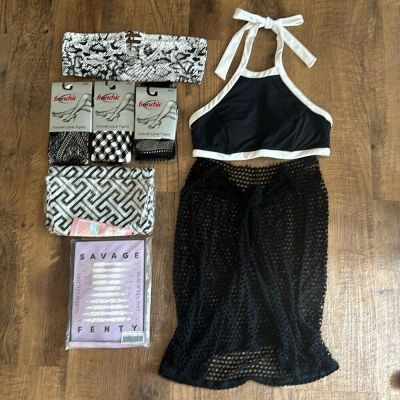 Fishnet lace tights size M/L NWT w/Fishnet coverup + extra wrap & 2 swim tops