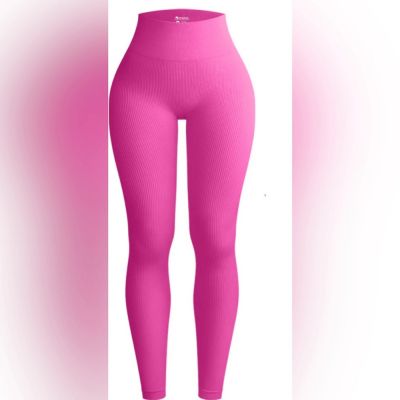 NWOT OOQ Women’s Pink Ribbed Ankle Athletic Yoga Leggings - Size Large