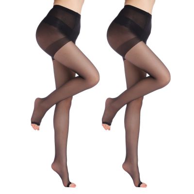 20D toeless pantyhose - 2 Pairs Control Top open toe pantyhose for womenS Black