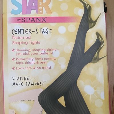 Star Power By Spanx Patterned Shaping Tights Size E Ribbed Row Black High Waist