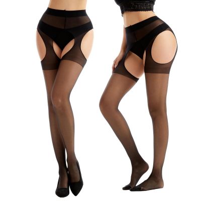 Suspender Tights for Women Sheer Open Crotch pantyhose High Waist Garter Belt...