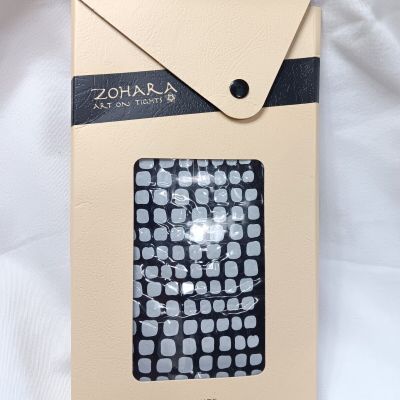 Zohara Art On Tights One Size 120 Denier Black & White Sqares F190-BGR New