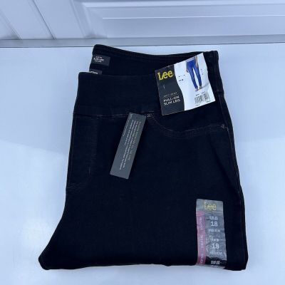 NWT Lee Women's Sculpting Fit Slim Leg Pull On Jean, Black Size 18 M