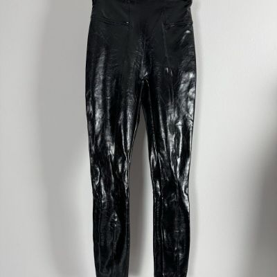 Spanx Faux Patent Leather Leggings Women's Small Tall Glossy Black