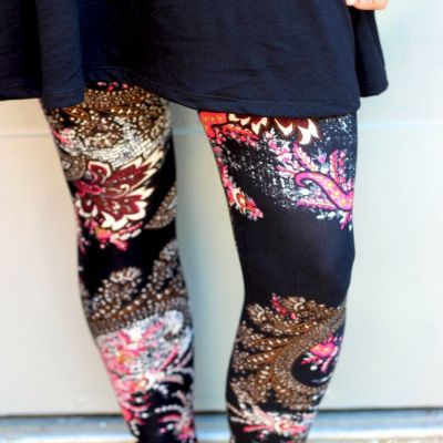 Legging Black with Pink & White Paisley Women's Size S-L (2-12)