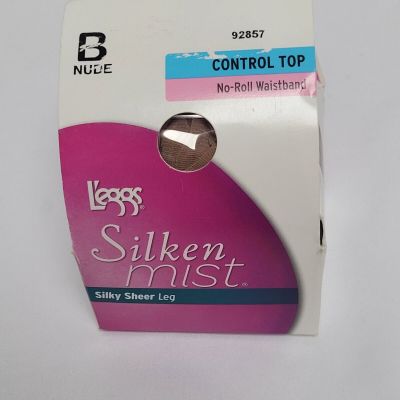 Vintage L'eggs Silken Mist Control Top Pantyhose Nude 92857 - Size B