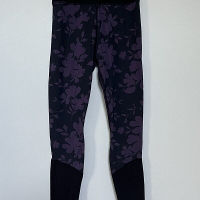 Pact Leggings Size Small Organic Cotton Crossover High Rise Floral Purple Black