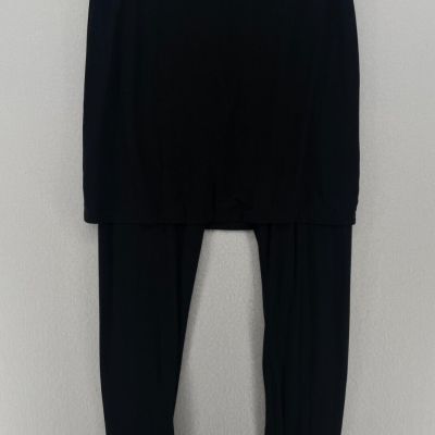 EILEEN FISHER Leggings S Skirted Ankle Stretch Jersey Pull On Black USA