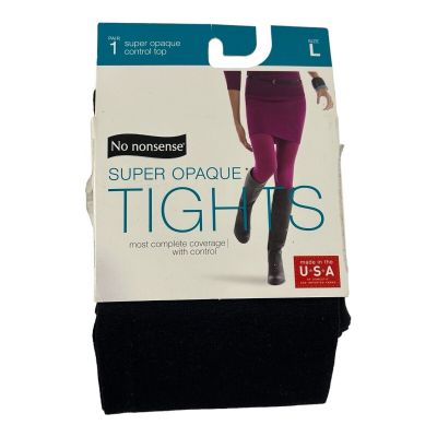No Nonsense Black Super Opaque Control Top Tights Women’s L New In Package