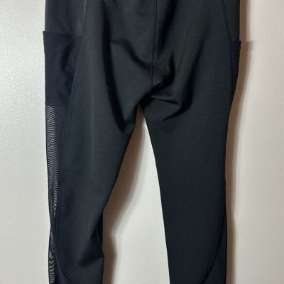 Good Karma Leggings Medium Black 4638JB Yoga Athleisure Cut Out Sheer Ankle Logo