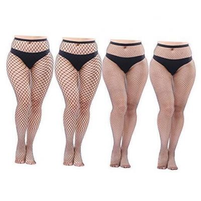 4 Pairs Plus Size Fishnets Tights Sexy Black X-Large-4X-Large Plus Color Set 3