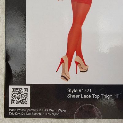 Elegant Moments RED Sheer Lace Top Thigh Hi ONE SIZE 90-160lbs Nylon Stocking