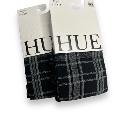 HUE Plaid Knee Hi Sock Gray Black Womens One Size 2 Pair New