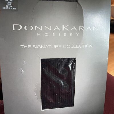 New Donna Karan Hosiery Signature Collection Black w Silver Shimmer Tights sz S