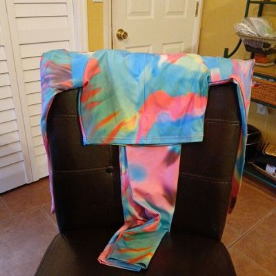 Womans Girls Tie Dye Leggings & Crop Top  Halloween Casual Gym S Small BNWT