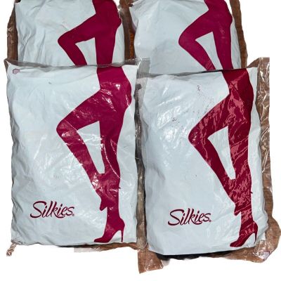 Lot 4 pair Silkies Control-Top Pantyhose-Size Large-Color Jet Black Made In USA