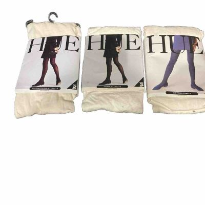 HUE Tights Lot Of 3 Lycra Opaque,cotton,&opaque Ivory Size 2 New Old Stock