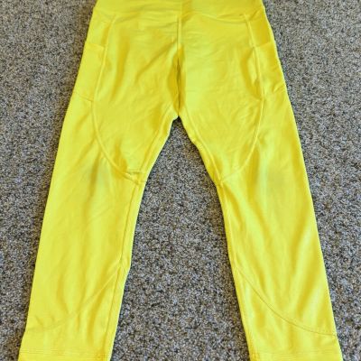 Zyia Active Leggings Women’s Size 12 Neon Metallic Yellow Pocket Stretch