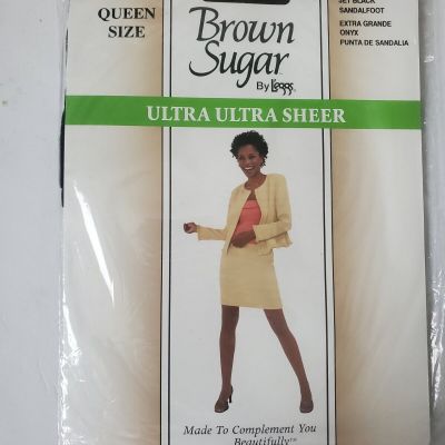 BROWN SUGAR LEGGS ULTRA SHEER PANTYHOSE QUEEN JET BLACK X-LARGE SANDALFOOT