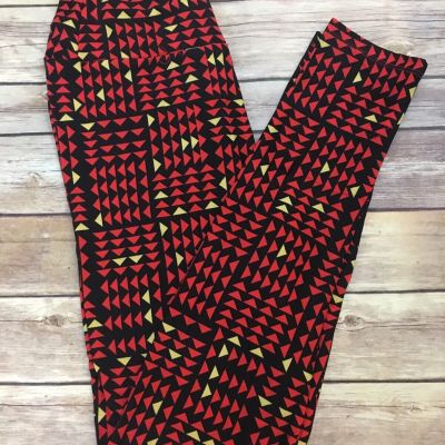 NWT LulaRoe OS Women’s Leggings Red Yellow Triangles Black Geometric One Size