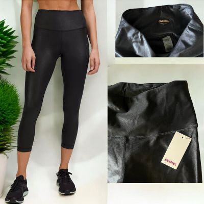 New ENSMBL black Shiny Cropped leggings size small  High Rise wide Waistband NWT