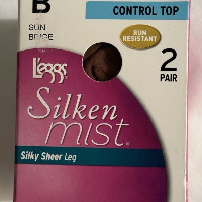 Leggs Silken Mist 2 Pack of Sun Beige Sheer Leg Tights Size B NEW