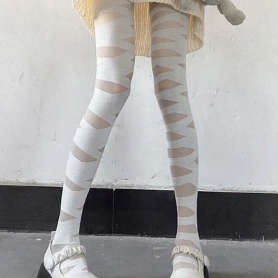 Pantyhose Mummy Stockings Gothic Cross Bandage Sexy Punk Cosplay Tights White