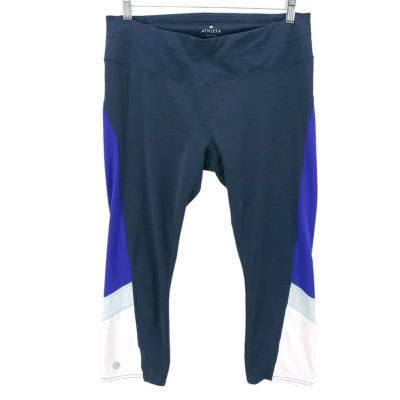 Athleta Colorblock Sonar Capri Leggings Yoga Navy Blue Purple White LARGE