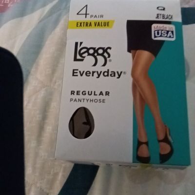 L'eggs Leggs Women's Jet Black Sheer Toe 8 Pr Regular Pantyhose Size Q/Large