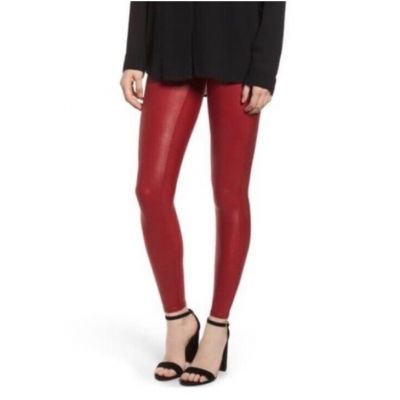 SPANX Red Faux Leather Leggings High Rise Full Length Holiday Christmas 1X B12