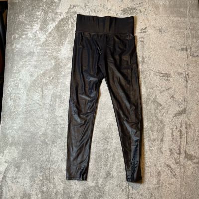 Carbon38 Women's Shimmer Black Faux Leather Leggings Size Large