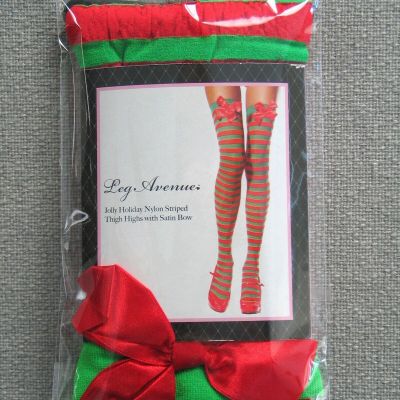 HOLIDAY PARTY BOW TOP STRIPED NYLON THIGH HIGH   LEG AVENUE