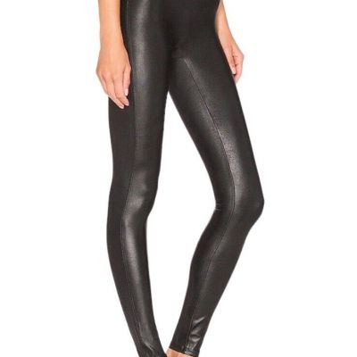 SPANX Black Faux Leather Leggings Women S Shimmer w/ Crack Effect Shaping