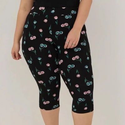 Torrid Black Pedal Pushers Cherries Crop Legging Pants Plus Size 1X