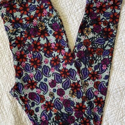 Lularoe Leggings OS Mint Green Red Purple Yellow Paisley Floral 2016 Flowers