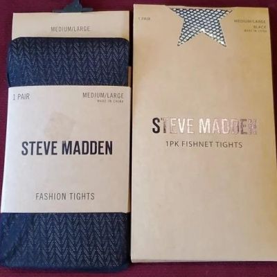 2 pair Steve Madden Fashion Tights -Herringbone & Fishnet S/M M/L L/XL 1X/2X NWT