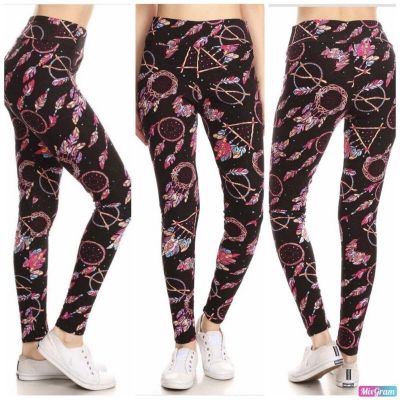 Dream Catcher Yoga Style Black Pink Leggings One Size NEW