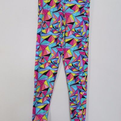 New women's size XS/S Geometric Triangle Bright Print Stretch Leggings Pink Aqua