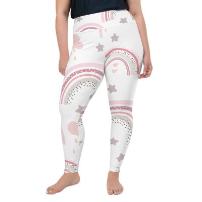 Women's White Rainbow Print Plus Size Leggings