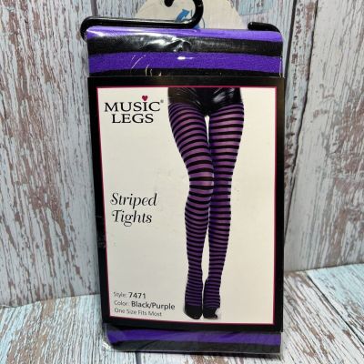 New Purple Black Striped Tights Opaque Pantyhose Music Legs 7471 One Size