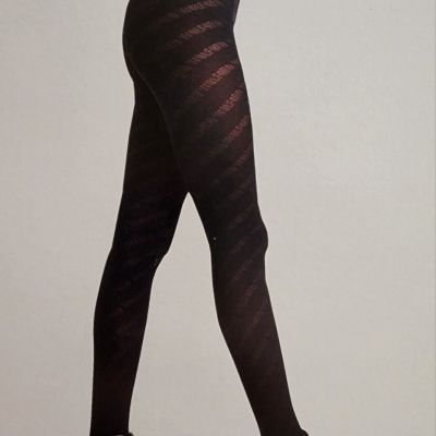 New Women's WOLFORD Black Monogram Jacquard Tights Size M