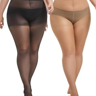 MERYLURE 2 Pairs Plus Size Sheer Tights for Women, 20D Soft Sheer Queen Stocking