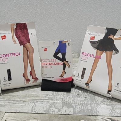 5x Hanes Pantyhose - Regular Top, Control Top, Tights - Black and Nude - Size B