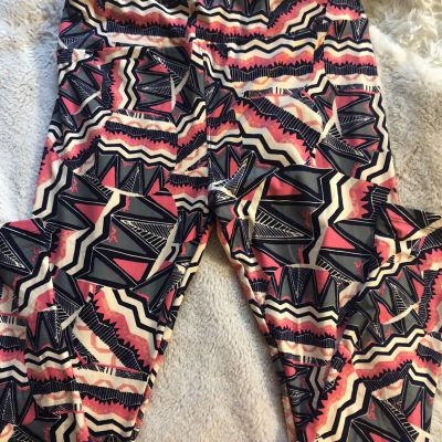 LuLaRoe Tall Curvy Leggings Womens Pants/pajamas Lg New Pink/beige/gray 32”w